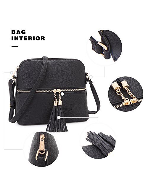 DASEIN Lightweight Vegan Leather Crossbody Bag Handbag Cute Purse with Tassel