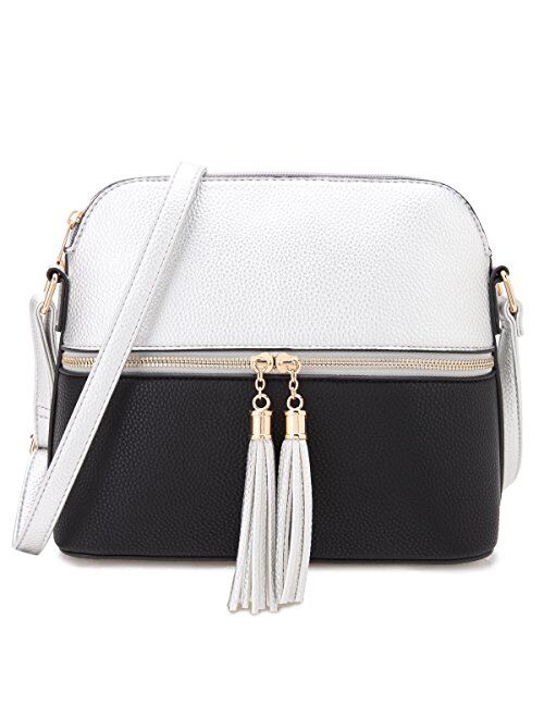 DASEIN Lightweight Vegan Leather Crossbody Bag Handbag Cute Purse with Tassel