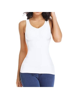 Shapewear Tank Top with Built in Bra Slimming Cami Shaper Compression Top for Women Tummy Control Camisole