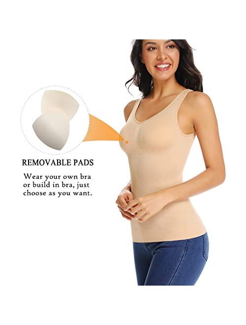 Shapewear Tank Top with Built in Bra Slimming Cami Shaper Compression Top for Women Tummy Control Camisole