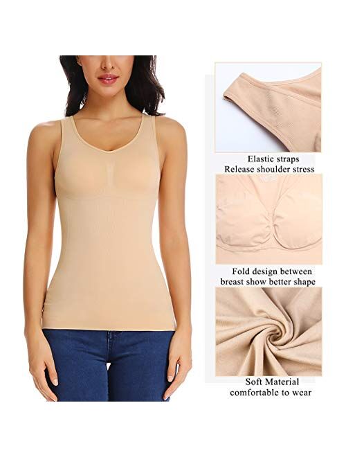 Shapewear Tank Top with Built in Bra Slimming Cami Shaper Compression Top for Women Tummy Control Camisole