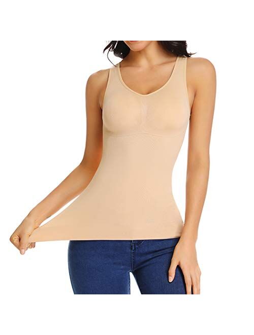 Shapewear Tank Top with Built in Bra Slimming Cami Shaper Compression Top for Women Tummy Control Camisole