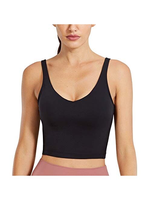 CRZ YOGA Women's Longline Sports Bra Wirefree Padded Yoga Bras Workout Running Crop Tank Tops