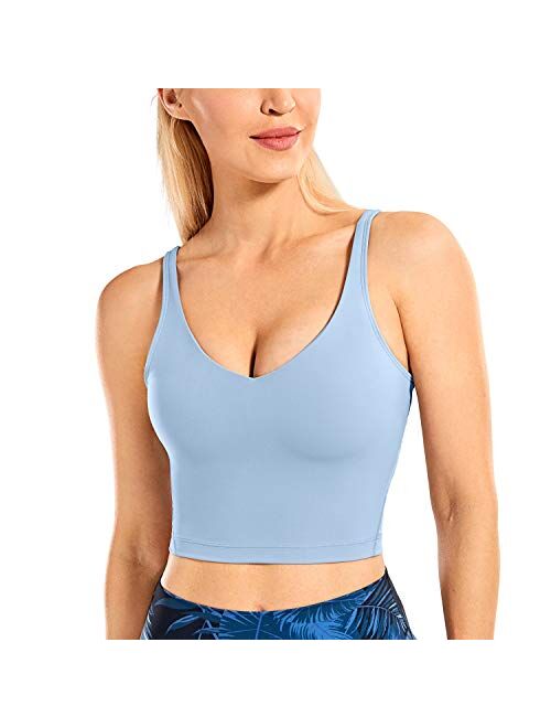 CRZ YOGA Women's Longline Sports Bra Wirefree Padded Yoga Bras Workout Running Crop Tank Tops