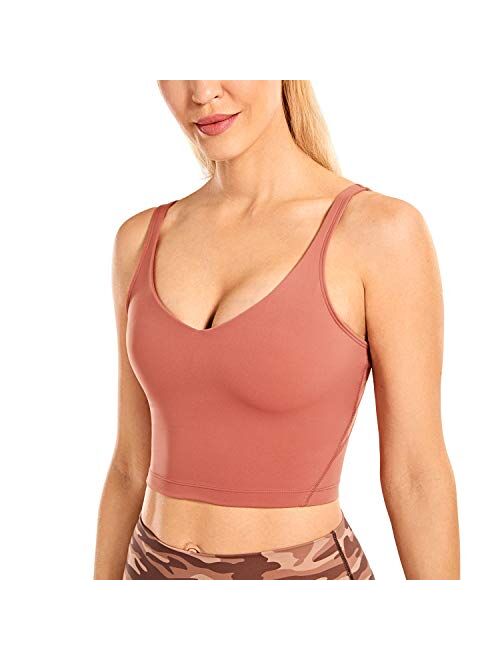 CRZ YOGA Women's Longline Sports Bra Wirefree Padded Yoga Bras Workout Running Crop Tank Tops