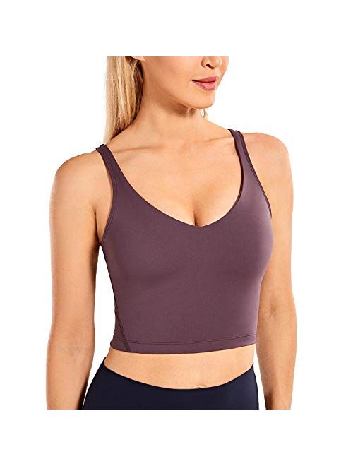 CRZ YOGA Women's Longline Sports Bra Wirefree Padded Yoga Bras Workout Running Crop Tank Tops