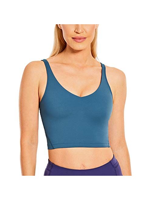 CRZ YOGA Women's Longline Sports Bra Wirefree Padded Yoga Bras Workout Running Crop Tank Tops