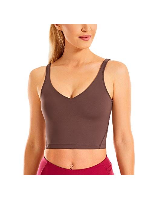 CRZ YOGA Women's Longline Sports Bra Wirefree Padded Yoga Bras Workout Running Crop Tank Tops