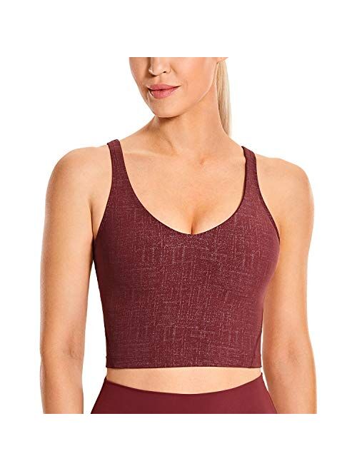 CRZ YOGA Women's Longline Sports Bra Wirefree Padded Yoga Bras Workout Running Crop Tank Tops