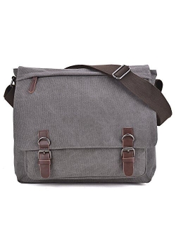 Large Vintage Canvas Messenger Shoulder Bag Crossbody Bookbag Business Bag for 15inch Laptop