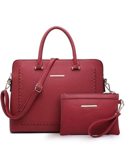 Women Slim Large Handbag Purse Vegan Leather Work Bag Tote Shoulder Bag w/Matching Clutch