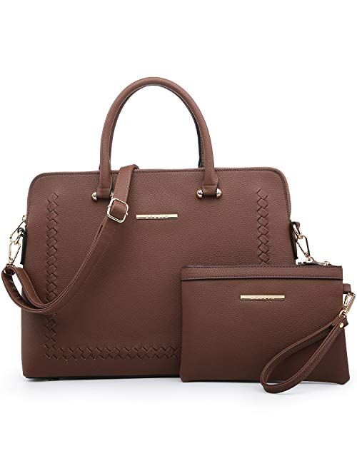 Dasein Women Slim Large Handbag Purse Vegan Leather Work Bag Tote Shoulder Bag w/Matching Clutch