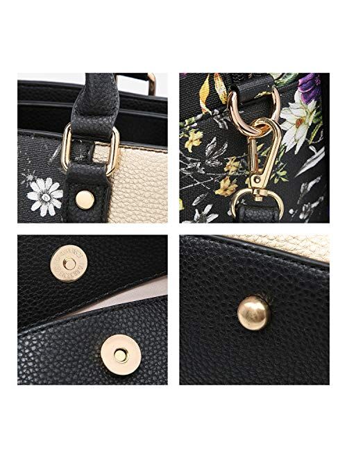 Dasein Women Handbag and Purse Two-tone Satchel Bag Top Handle Work Tote Padlock Shoulder Bag Three Compartments