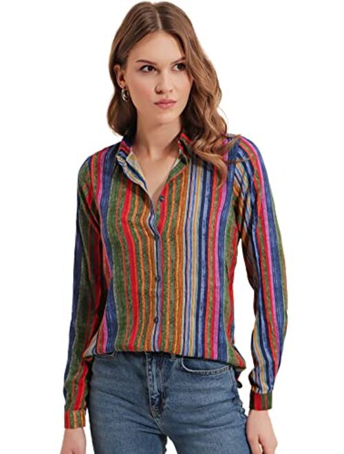 Blouses for Women Fashion, Casual Long Sleeve Button Down Shirts Tops, XS-3XL