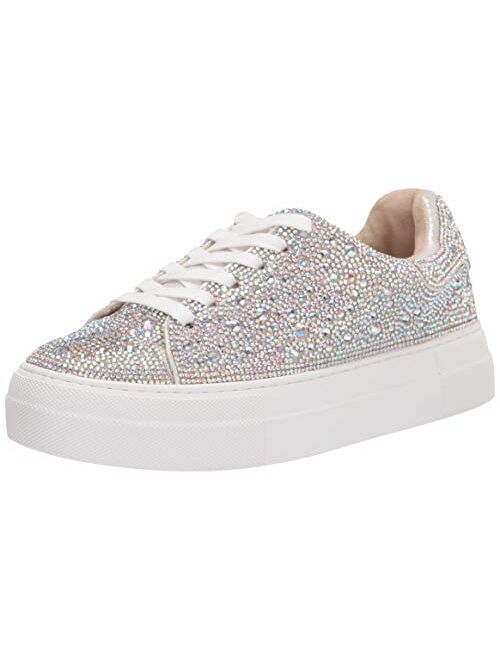 Betsey Johnson SB-Sidny Silver Rhinestone Glitter Platform Sneakers