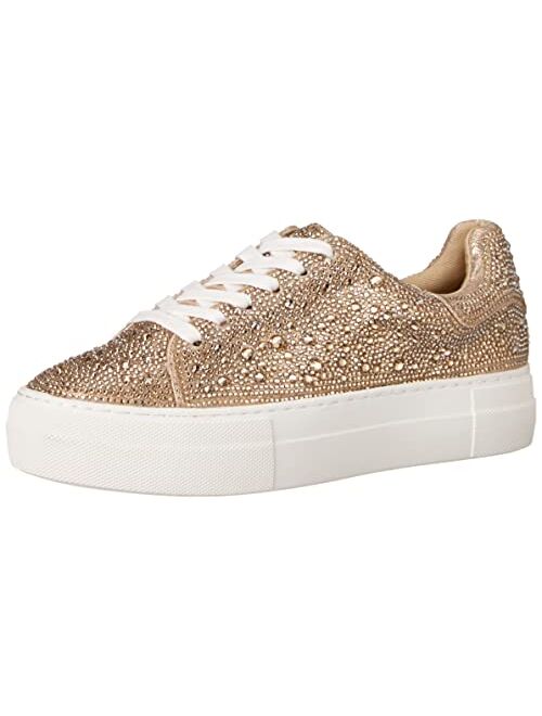 Betsey Johnson SB-Sidny Silver Rhinestone Glitter Platform Sneakers