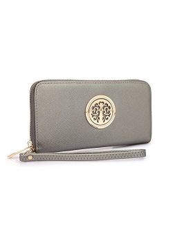 Lady Women Fashion Clutch Collection Zip Around Emblem Long Wallet Purse w/Removable Wrist Strap