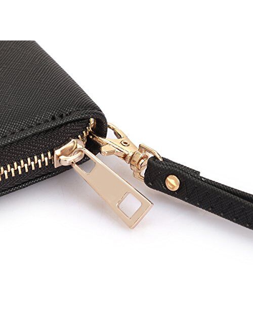 Dasein Lady Women Fashion Clutch Collection Zip Around Emblem Long Wallet Purse w/Removable Wrist Strap