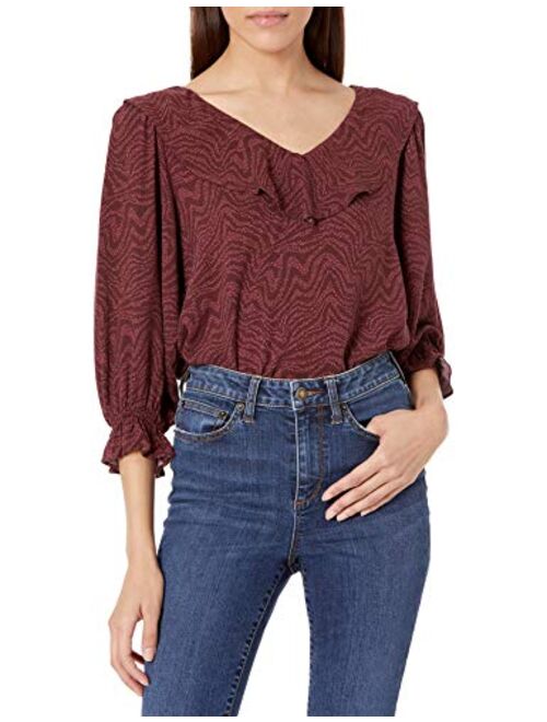 Goodthreads Women's Fluid Twill Long Sleeve V-Neck Ruffle Top