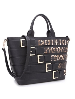 Women Large Fashion Handbag Top Handle Tote Bag Shoulder Bag w/Decorative Buckle Design