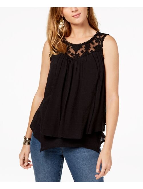 Style & Co Lace-Trim Swing Top, Created for Macy's