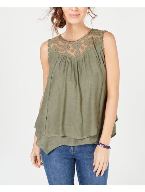 Style & Co Lace-Trim Swing Top, Created for Macy's