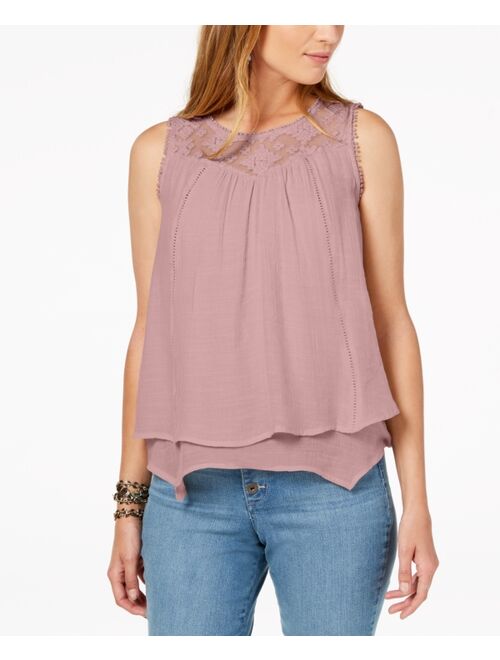 Style & Co Lace-Trim Swing Top, Created for Macy's