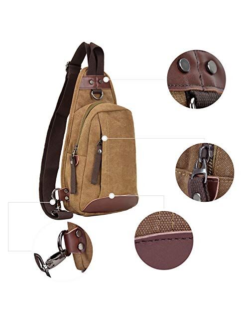 DASEIN Canvas Cross Body Bag Chest Messenger Bag Small Multi-pockets Sling Bag