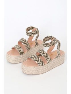 Rayney Black and Tan Espadrille Flatform Sandals