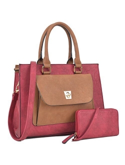 Handbags for Women Leather Tote Purses Satchel Handbags Colorblock Briefcases