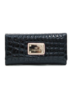 Anais Gvani By Dasein Women Croco Embossed Classic Wallet Vegan Leather Purse Card Case (294 Beige/Brown)