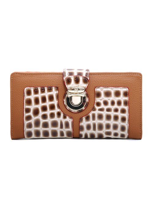 Anais Gvani By Dasein Women Croco Embossed Classic Wallet Vegan Leather Purse Card Case (294 Beige/Brown)