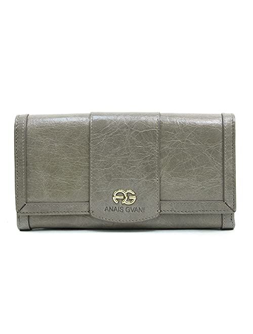 Anais Gvani By Dasein Women Genuine Italian Leather Checkbook Wallet Purse Card Case (881C Grey)