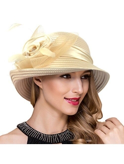 Women Kentucky Derby Church Dress Cloche Hat Fascinator Floral Tea Party Wedding Bucket Hat S052