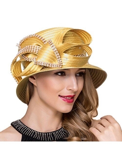 Women Kentucky Derby Church Dress Cloche Hat Fascinator Floral Tea Party Wedding Bucket Hat S052