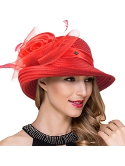 Women Kentucky Derby Church Dress Cloche Hat Fascinator Floral Tea Party Wedding Bucket Hat S052