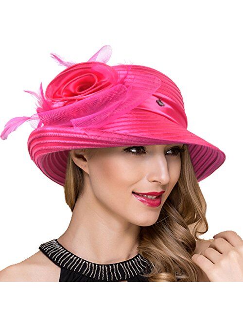 Women Kentucky Derby Church Dress Cloche Hat Fascinator Floral Tea Party Wedding Bucket Hat S052