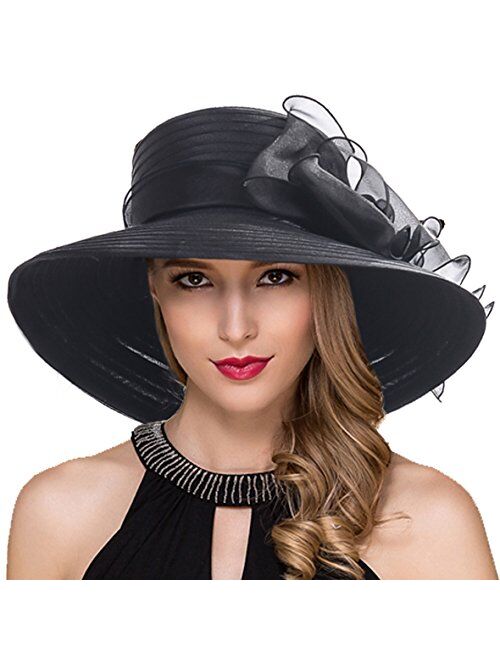 Women Kentucky Derby Church Dress Cloche Hat Fascinator Floral Tea Party Wedding Bucket Hat S052