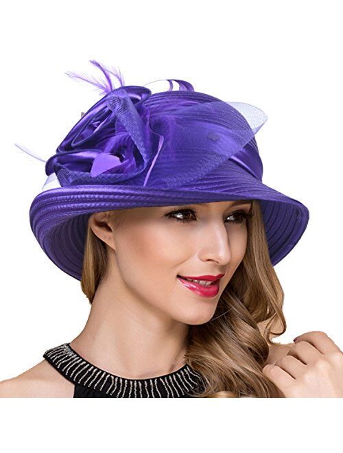 Women Kentucky Derby Church Dress Cloche Hat Fascinator Floral Tea Party Wedding Bucket Hat S052