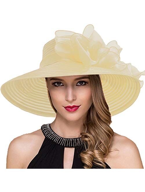 Women Kentucky Derby Church Dress Cloche Hat Fascinator Floral Tea Party Wedding Bucket Hat S052