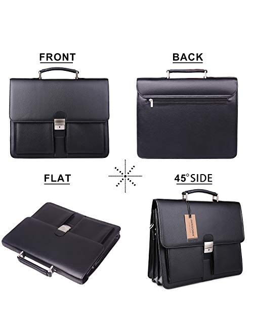 Jack&Chris Mens New PU Leather Briefcase Messenger Bag Laptop Bag, MBYX015 (Black)