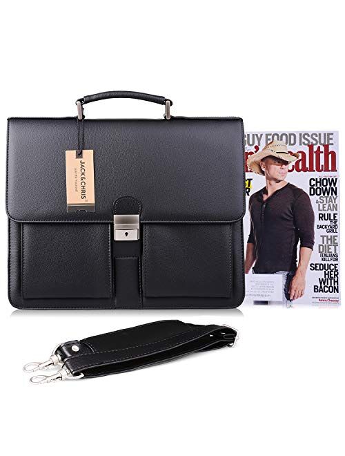 Jack&Chris Mens New PU Leather Briefcase Messenger Bag Laptop Bag, MBYX015 (Black)