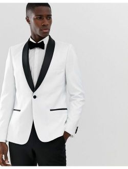 skinny tuxedo blazer in white with black lapels