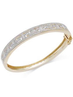 Macy's Diamond Accent Greek Key Bangle Bracelet in Fine Silver Plated Brass