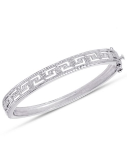 Macy's Diamond Accent Greek Key Bangle Bracelet in Fine Silver Plated Brass