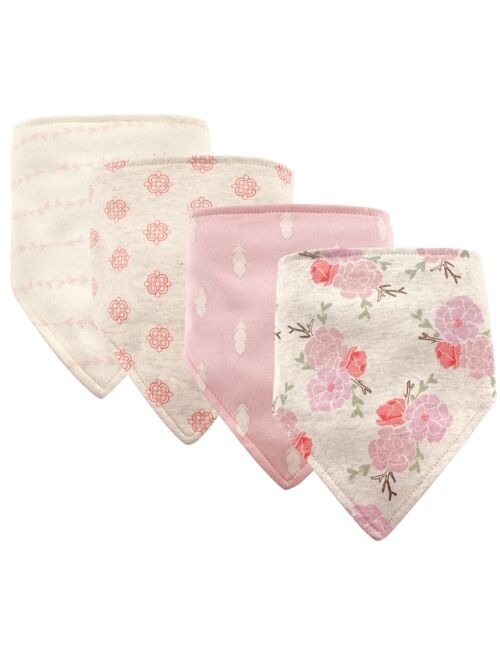 Hudson Baby Infant Girl Cotton Bandana Bibs 4pk, Boho Flower, One Size