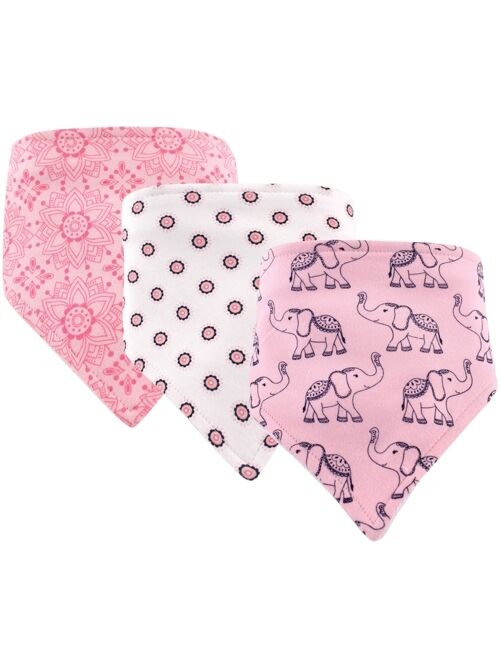 Hudson Baby Infant Girl Cotton Bandana Bibs 3pk, Elephant, One Size