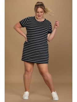 Cafe Society Black and Cream Striped Shirt Dress