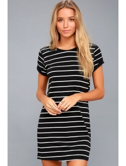 Cafe Society Black and Cream Striped Shirt Dress