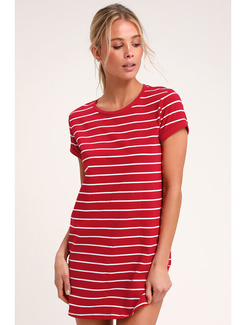 Lulus Cafe Society Black and Cream Striped Shirt Dress